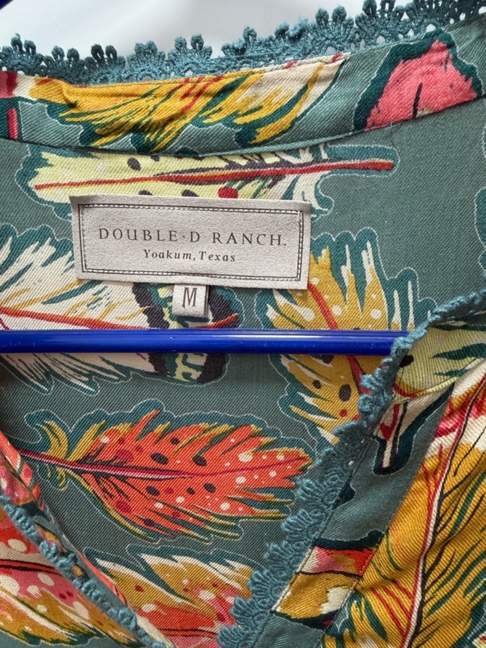 Double D Ranch Teal Multi Feather Print V-Neck Tunic - Picture 2 of 5